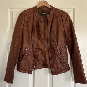 Express Faux Brown Leather Moto Jacket